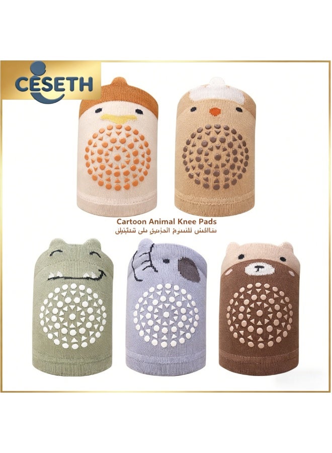 CESETH 5 Sets Of Baby Crawling Knee Pads, Cartoon Animal Anti-Slip Knee Pads, Suitable For Children, Soft And Breathable Cotton Knee Pads, Suitable For 0-3 Year Old Babies, Anti-Slip Floor Safety Device, For Crawling And Walking, Suitable For Boys And Girls, Available In Various Colors. - Image 2