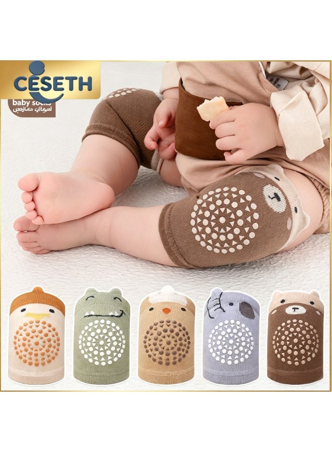 CESETH 5 Sets Of Baby Crawling Knee Pads, Cartoon Animal Anti-Slip Knee Pads, Suitable For Children, Soft And Breathable Cotton Knee Pads, Suitable For 0-3 Year Old Babies, Anti-Slip Floor Safety Device, For Crawling And Walking, Suitable For Boys And Girls, Available In Various Colors. - Image 1