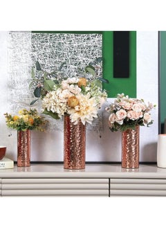 MyGift Modern Hammered Copper Tone Metal Tall Cylinder Flower Vases Decorative Centerpiece Set Of 3 (Large Medium Small Sizes)  - Image 5