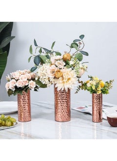 MyGift Modern Hammered Copper Tone Metal Tall Cylinder Flower Vases Decorative Centerpiece Set Of 3 (Large Medium Small Sizes)  - Image 3