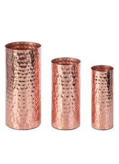 MyGift Modern Hammered Copper Tone Metal Tall Cylinder Flower Vases Decorative Centerpiece Set Of 3 (Large Medium Small Sizes)  - Image 2