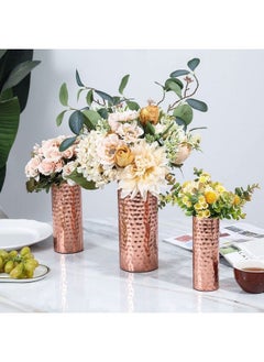 MyGift Modern Hammered Copper Tone Metal Tall Cylinder Flower Vases Decorative Centerpiece Set Of 3 (Large Medium Small Sizes)  - Image 4
