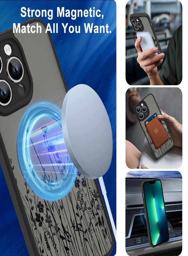 أو أو كيه جراب OOK المغناطيسي لهاتف iPhone 13 Pro Max [متوافق مع MagSafe]، جراب أسود شفاف غير لامع بتصميم زهرة برية، يحمي عدسة الكاميرا ويقاوم الخدوش، مقاس 6.7 بوصة. - Image 5