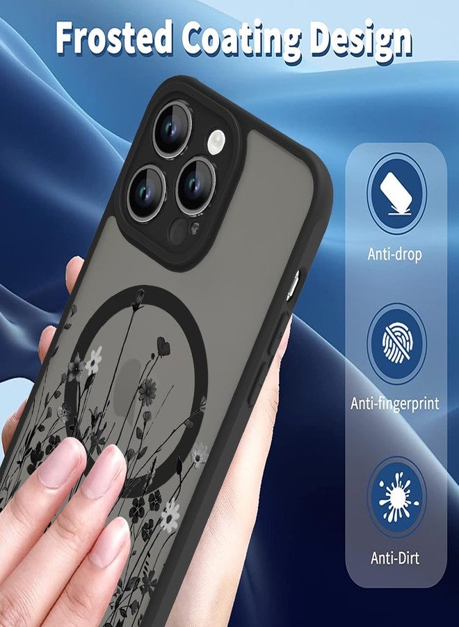 أو أو كيه جراب OOK المغناطيسي لهاتف iPhone 13 Pro Max [متوافق مع MagSafe]، جراب أسود شفاف غير لامع بتصميم زهرة برية، يحمي عدسة الكاميرا ويقاوم الخدوش، مقاس 6.7 بوصة. - Image 2