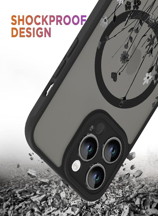 أو أو كيه جراب OOK المغناطيسي لهاتف iPhone 13 Pro Max [متوافق مع MagSafe]، جراب أسود شفاف غير لامع بتصميم زهرة برية، يحمي عدسة الكاميرا ويقاوم الخدوش، مقاس 6.7 بوصة. - Image 3