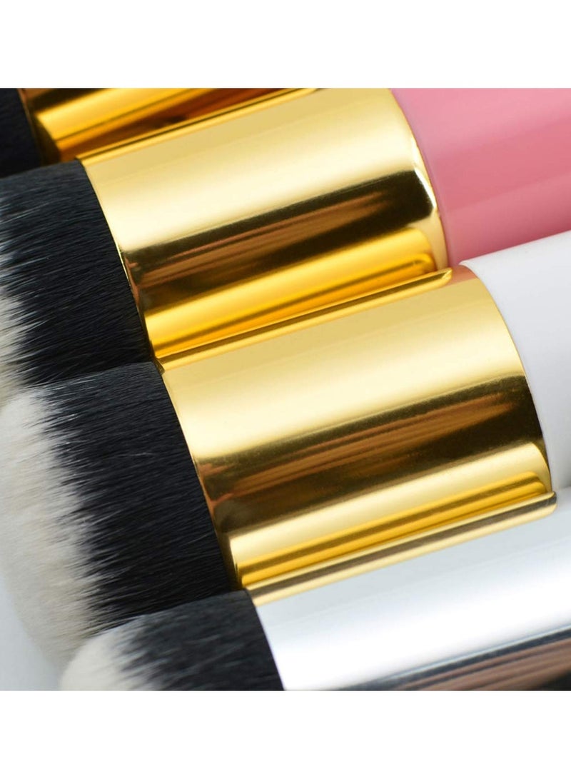 Set of 2 Premium Kabuki Makeup Brushes for Foundation Blush and Bronzer Soft Synthetic Fiber with Full Coverage Pink Color - Image 3