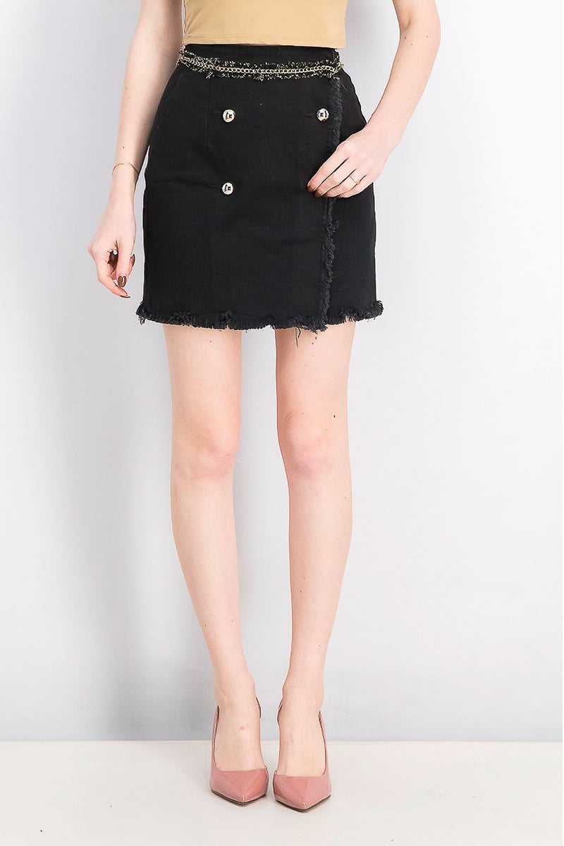 GUESS Women Plain Side Button Down Denim Pencil Skirt, Black - Image 1