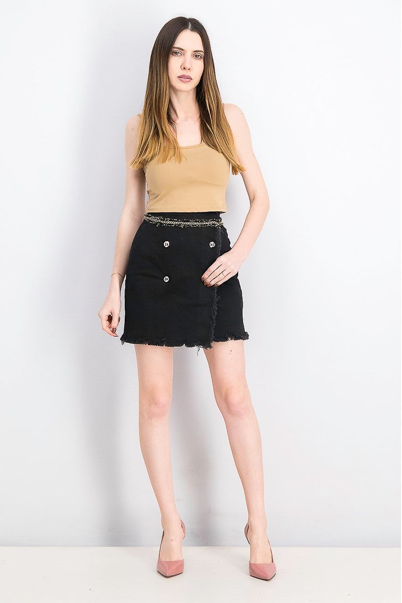 GUESS Women Plain Side Button Down Denim Pencil Skirt, Black - Image 4