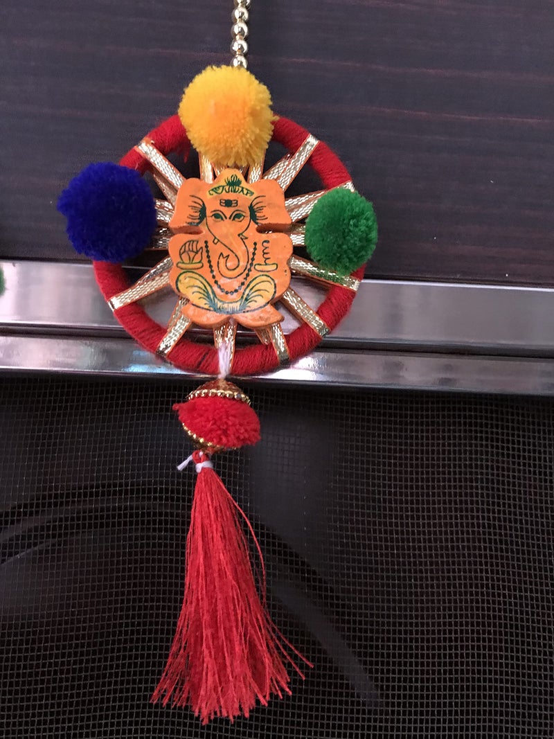 Aahum Handmade Wall Door Subh Ganesha Bandhanwar with Red Bangle Pompom with Golden Beads Hanging Torans Bandhwar Decoration Item for Home Décor Diwali Festival,Navratri,Wedding 1 FT 4Strings - Image 2