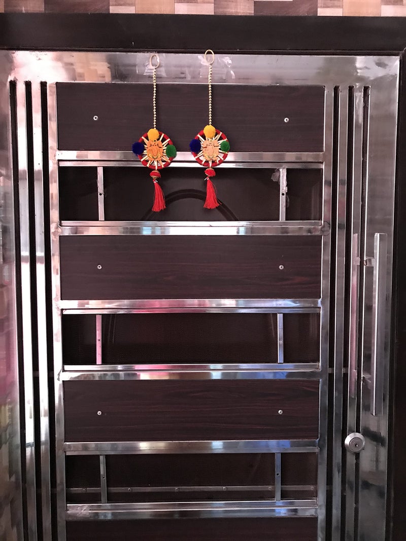 Aahum Handmade Wall Door Subh Ganesha Bandhanwar with Red Bangle Pompom with Golden Beads Hanging Torans Bandhwar Decoration Item for Home Décor Diwali Festival,Navratri,Wedding 1 FT 4Strings - Image 4