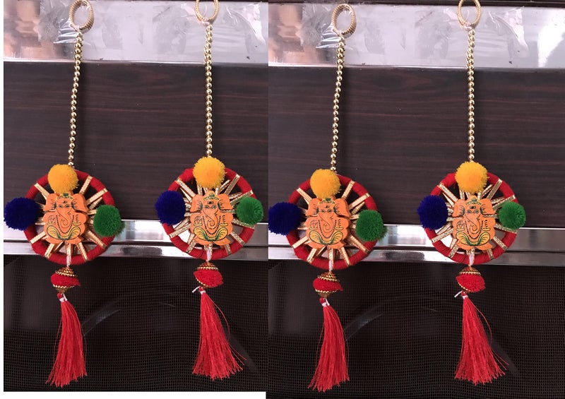 Aahum Handmade Wall Door Subh Ganesha Bandhanwar with Red Bangle Pompom with Golden Beads Hanging Torans Bandhwar Decoration Item for Home Décor Diwali Festival,Navratri,Wedding 1 FT 4Strings - Image 1