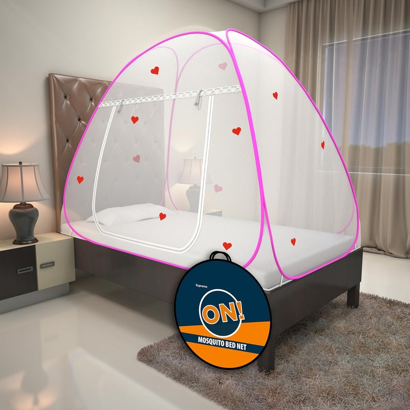 KOLAR Supreme On Mosquito Net for Single BedPolyester 30 GSMFoldable Machardani Strong and DurableTent Type Corrosion Resistant White Pink - Image 1