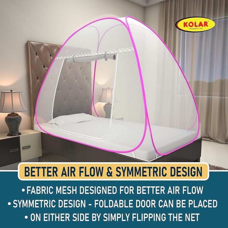 KOLAR Supreme On Mosquito Net for Single BedPolyester 30 GSMFoldable Machardani Strong and DurableTent Type Corrosion Resistant White Pink - Image 3