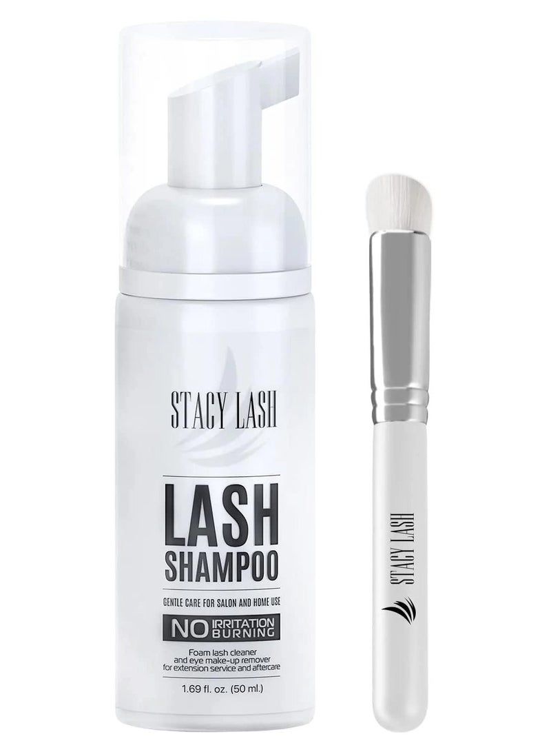 Stacy Lash STACY LASH Eyelash Extension Shampoo + Brush /1.69 fl.oz/ 50ml / Eyelid & Eyebrow Foaming Cleanser/Wash for Extensions & Natural Lashes/Safe Makeup Remover/Supplies for Professional & Home Use  - Image 1