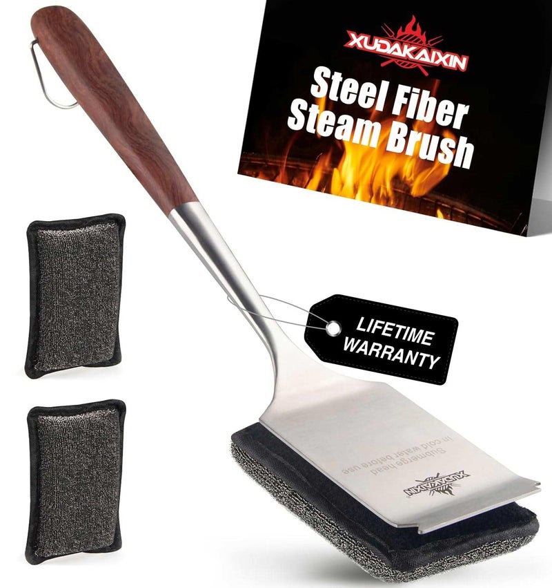 XUDAKAIXIN BristleFree Steam Cleaning Grill Brush Kit Luxurious Long Rosewood Handle Includes 1 Replacement Head Safe BBQ Grill Cleaning for Outdoor Grill Great Gift for MenDad - Image 2