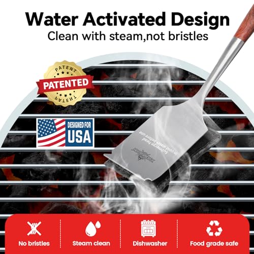XUDAKAIXIN BristleFree Steam Cleaning Grill Brush Kit Luxurious Long Rosewood Handle Includes 1 Replacement Head Safe BBQ Grill Cleaning for Outdoor Grill Great Gift for MenDad - Image 3