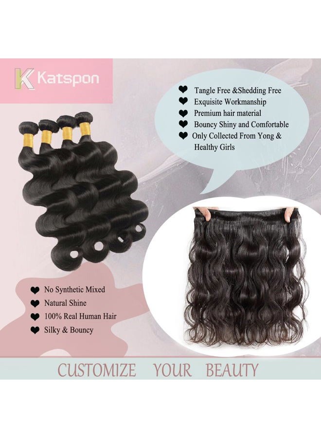 Katspon 12A حزم شعر بشري 20 22 24 26 بوصة موجة جسم 100% شعر برازيلي نقي غير معالج 4 حزم صفقات ملحقات شعر بشري أسود طبيعي - Image 2