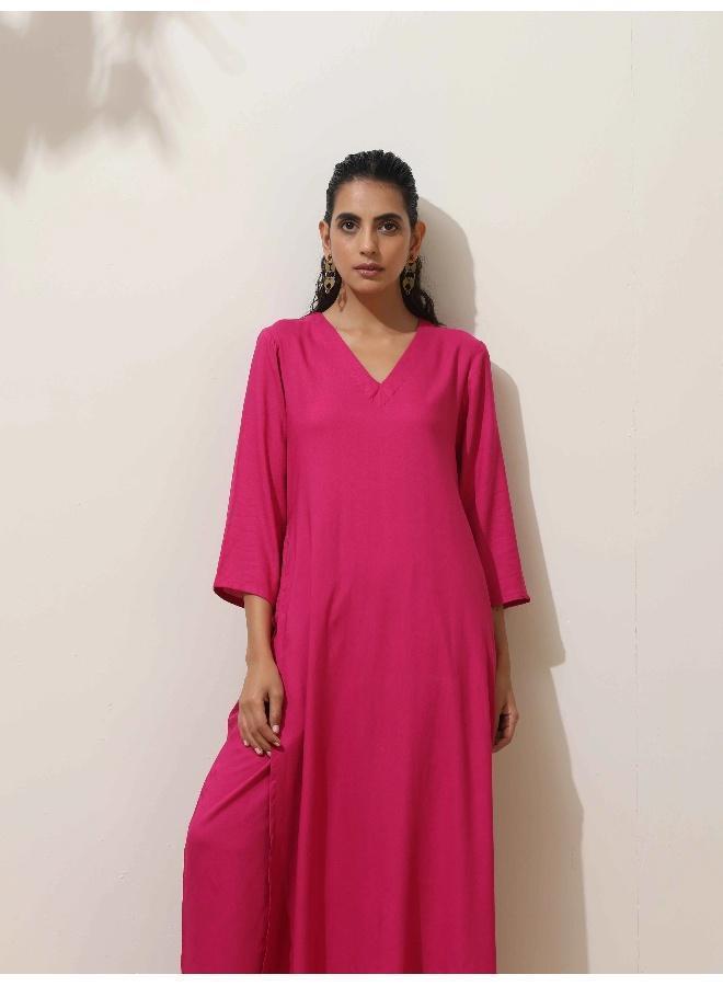 trueBrowns Pink Viscose Kurta Pant Set - Image 5