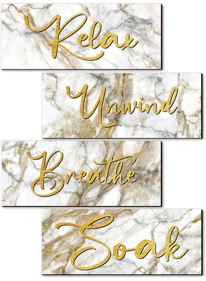 Yulejo 4 Pieces Bathroom Wall Decor Relax Soak Unwind Breathe Wall Art Wooden Bathroom Hanging Signs Rustic Vintage Farmhouse Gold Bathroom Wall Decor for Home Laundry Spa Room  - Image 1