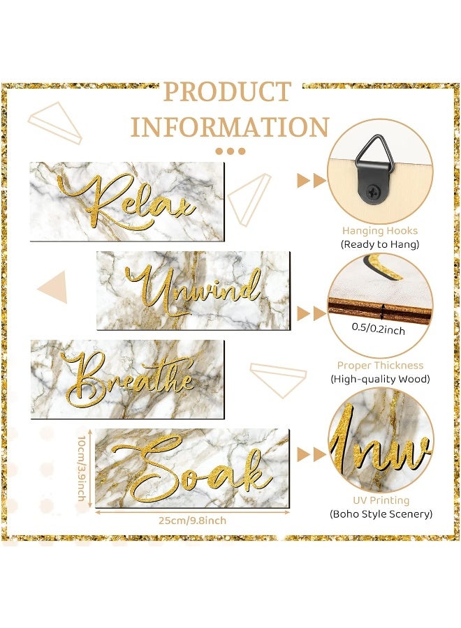 Yulejo 4 Pieces Bathroom Wall Decor Relax Soak Unwind Breathe Wall Art Wooden Bathroom Hanging Signs Rustic Vintage Farmhouse Gold Bathroom Wall Decor for Home Laundry Spa Room  - Image 3