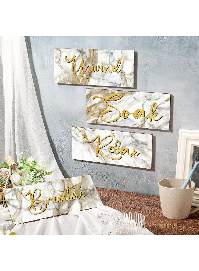 Yulejo 4 Pieces Bathroom Wall Decor Relax Soak Unwind Breathe Wall Art Wooden Bathroom Hanging Signs Rustic Vintage Farmhouse Gold Bathroom Wall Decor for Home Laundry Spa Room  - Image 2