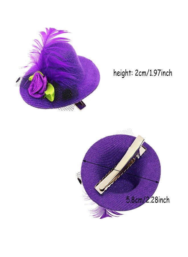 PENTA ANGEL Mini Hat Clip 6Pcs Small Tea Party Top Hat Fascinator Hair Barrette Pin with Ribbon Flower Faux Feather Mesh Bow for Women Girls Kids Birthday Costume Accessory (5.8cm, Mixed Color) - Image 2