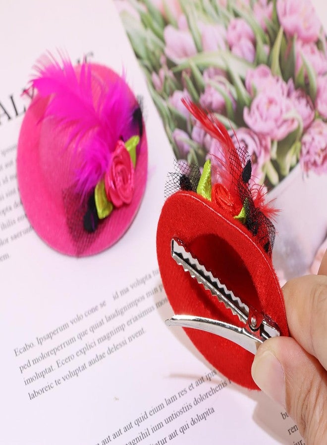 PENTA ANGEL Mini Hat Clip 6Pcs Small Tea Party Top Hat Fascinator Hair Barrette Pin with Ribbon Flower Faux Feather Mesh Bow for Women Girls Kids Birthday Costume Accessory (5.8cm, Mixed Color) - Image 4