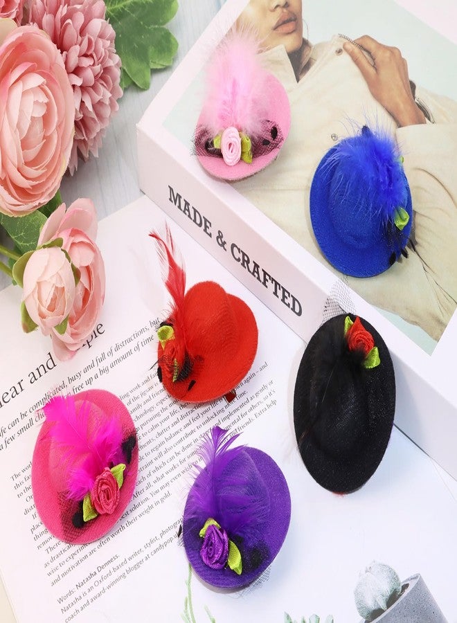 PENTA ANGEL Mini Hat Clip 6Pcs Small Tea Party Top Hat Fascinator Hair Barrette Pin with Ribbon Flower Faux Feather Mesh Bow for Women Girls Kids Birthday Costume Accessory (5.8cm, Mixed Color) - Image 3