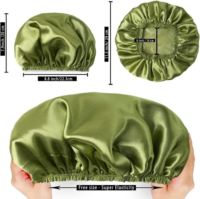 CHFONG 4 PCS Shower Cap for Women, Elastic and Reusable Bath Caps, Double Layers Shower Caps Reusable Waterproof, Bathing Shower Caps, Environmental Bath Hair Protection Cap -Gold+Green+Silver Gray+Brown - Image 4