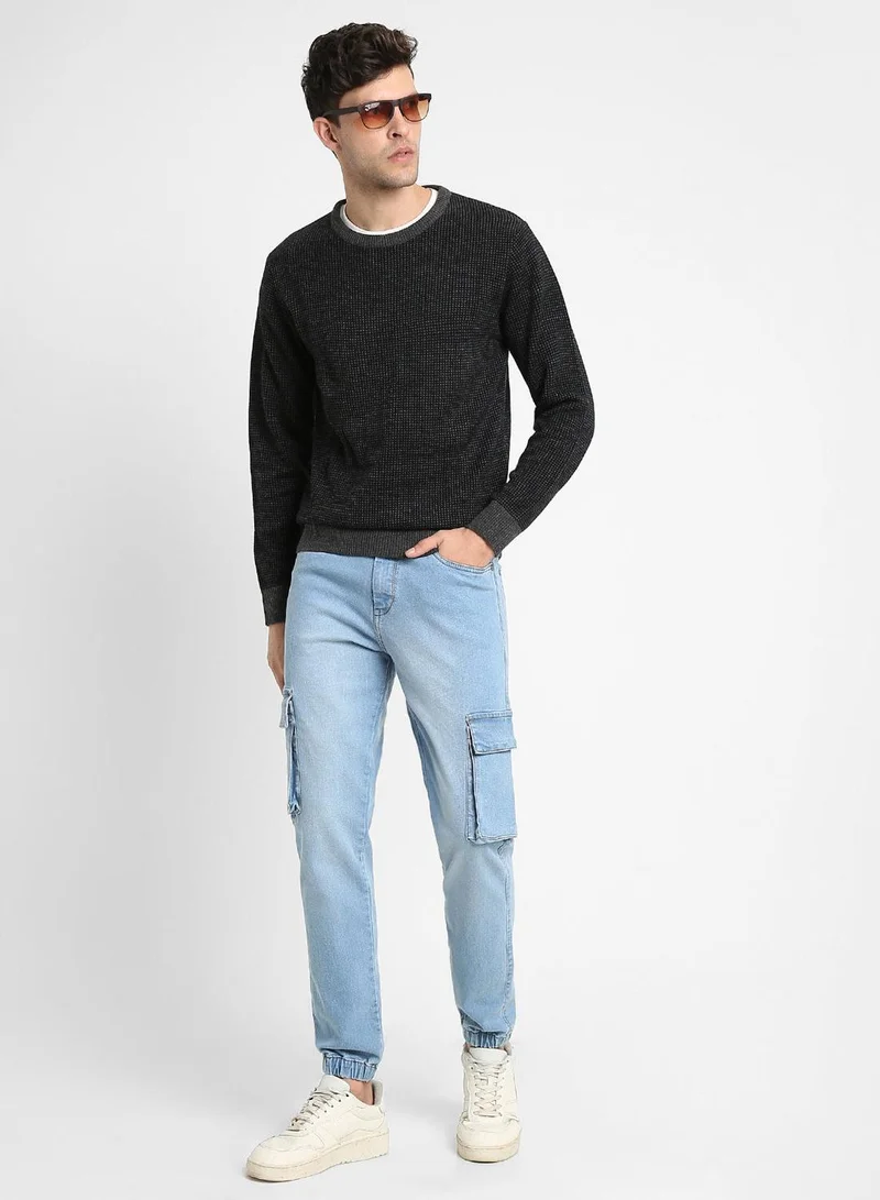 Relaxed Fit Indigo Men's Jeans with Button & Zip Closure (Cotton Blend)