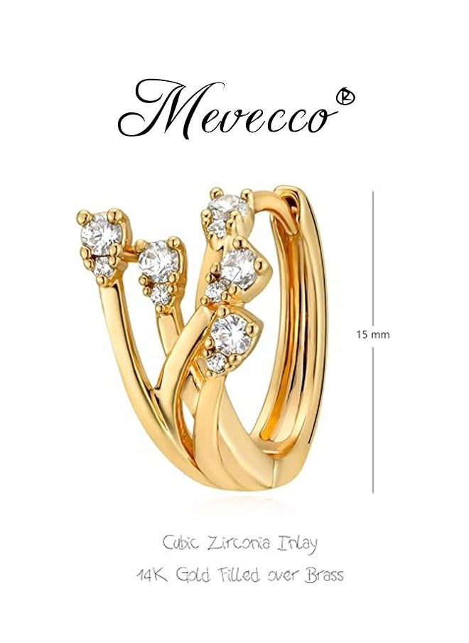Mevecco - Women Huggie Hoop Earrings Gold Ear Stud Cuff 14K Gold Filled Small Boho Beach Simple Delicate Handmade Hypoallergenic Jewelry Gift - Image 1