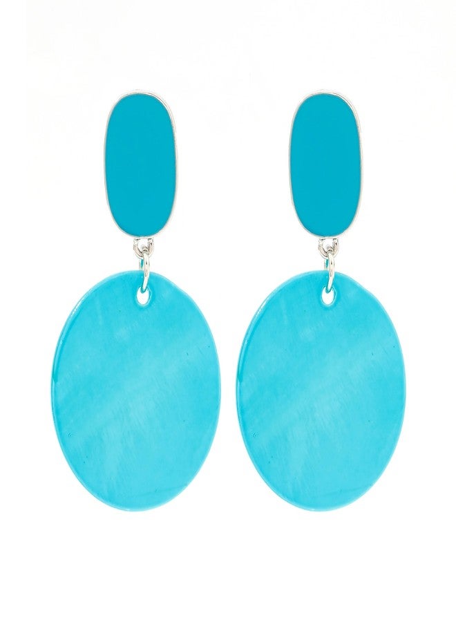 Xalroco Round Circle Sea Shell Drop Earrings for Women Bohemian Statement Hypoallergenic Stud Dangle Earrings (Aqua blue) - Image 1
