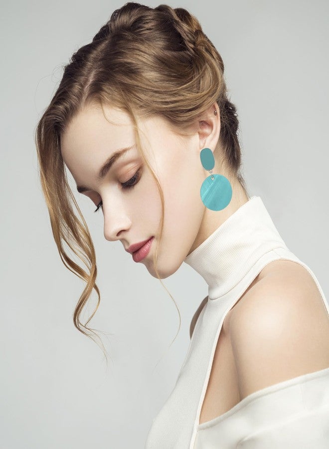 Xalroco Round Circle Sea Shell Drop Earrings for Women Bohemian Statement Hypoallergenic Stud Dangle Earrings (Aqua blue) - Image 4