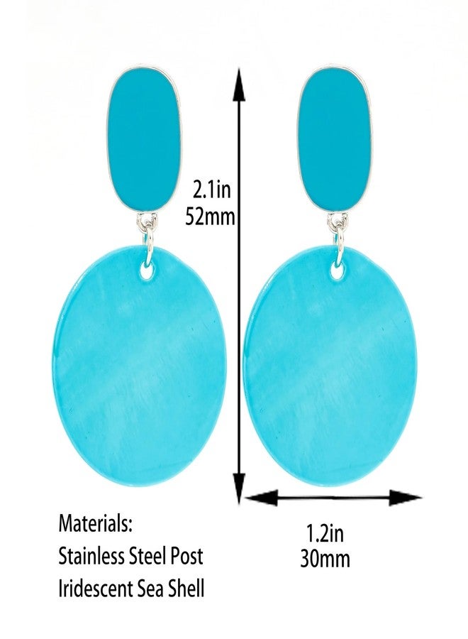 Xalroco Round Circle Sea Shell Drop Earrings for Women Bohemian Statement Hypoallergenic Stud Dangle Earrings (Aqua blue) - Image 5