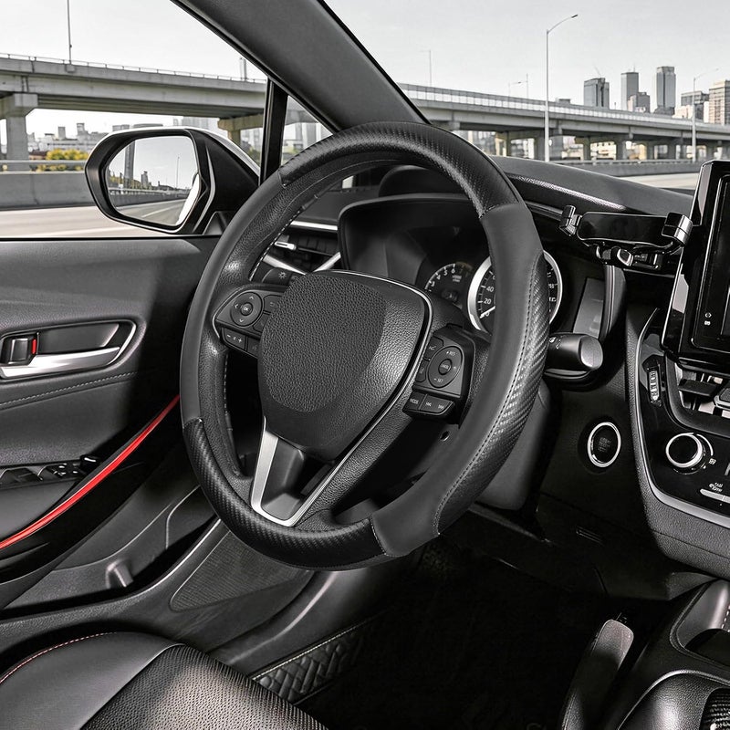 SEG Direct Car Steering Wheel Cover Standard Medium Size 14 1/2-15 inch, Non-Folding Packaging, Heavy Duty, Non-Slip, Black Microfiber Leather with Carbon Fiber Pattern - Image 5