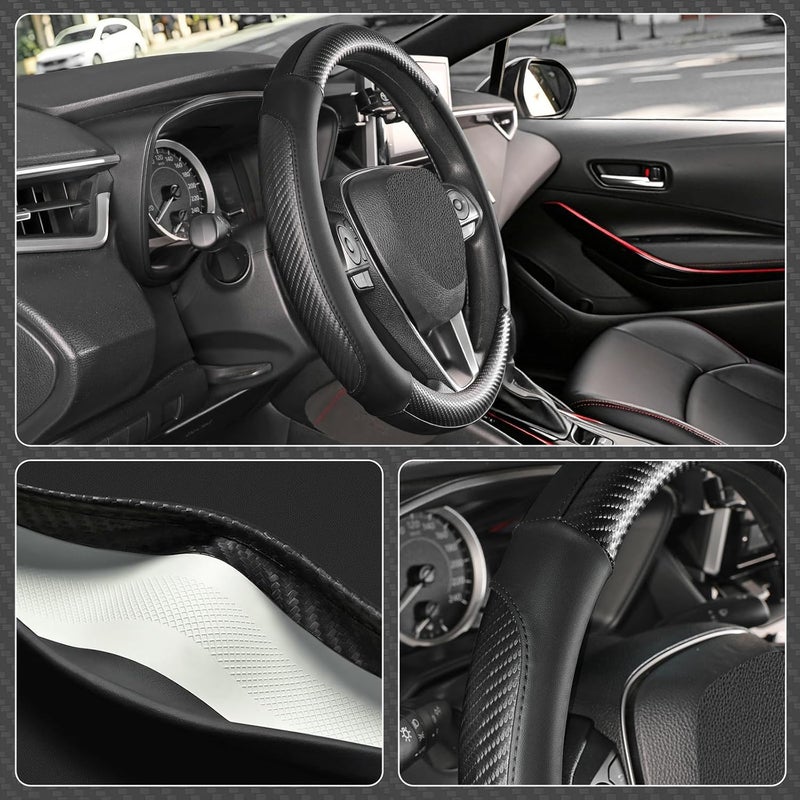 SEG Direct Car Steering Wheel Cover Standard Medium Size 14 1/2-15 inch, Non-Folding Packaging, Heavy Duty, Non-Slip, Black Microfiber Leather with Carbon Fiber Pattern - Image 3