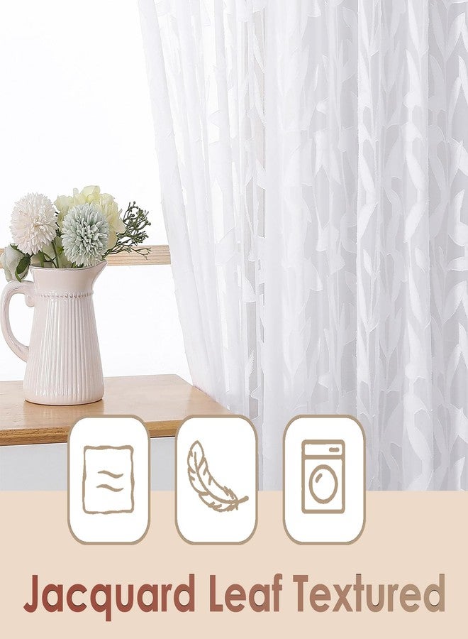 Lecloud Extra Wide Pinch Pleated White Sheer Curtains 84 Inches Long 2 Panels for Large Window, Jacquard Textured 60 Inch Wide Drapes for Patio Sliding Glass Door Hooks Rings Back Tab, 60" W x 84" L - Image 3