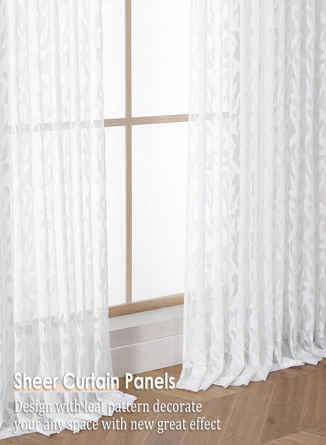 Lecloud Extra Wide Pinch Pleated White Sheer Curtains 84 Inches Long 2 Panels for Large Window, Jacquard Textured 60 Inch Wide Drapes for Patio Sliding Glass Door Hooks Rings Back Tab, 60" W x 84" L - Image 2