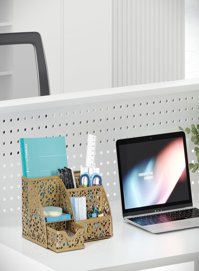 EasyPAG Desk Organizer and Pen Holder for Desk, Mesh Office Supplies Storage Caddy with Drawer for Small Space, Desktop Organizer for Home Office, Gold - Image 5