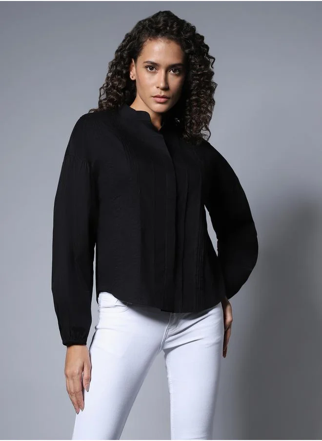 HIGH STAR Classic Boxy Mandarin Collar Cotton Casual Shirt by Styli