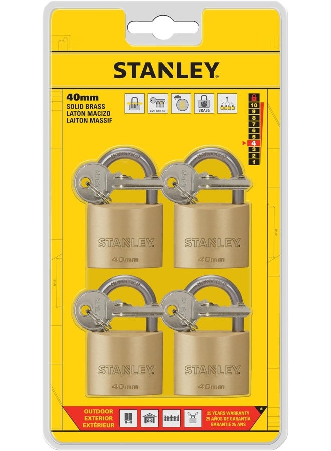Stanley Stanley Brass Padlock 40mm Standard Shackle Set of 4  - Image 4