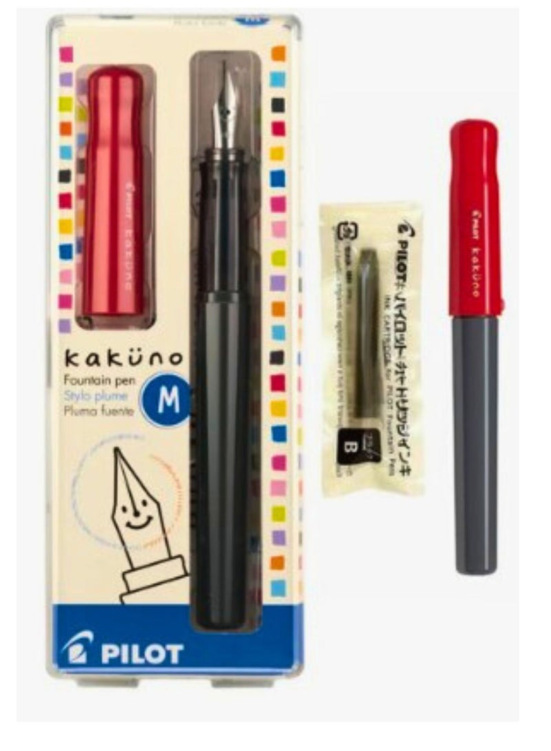 PILOT Kakuno Fountain Pen Red Body With One Ink Cartridge Medium Tip - Image 1