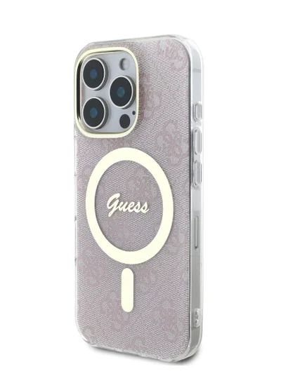 GUESS MagSafe 4G Edition HD Printing PC & TPU Case for iPhone 16 Pro/ Lightweight/ High Quality Material/ MagSafe compatibility - Pink