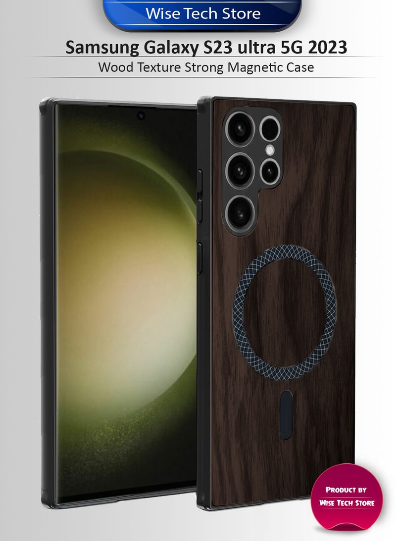 دبليو تيك غطاء خلفي قوي مضاد للصدمات مع مغناطيس Magsafe لهاتف سامسونج جالاكسي S23 ألترا 5G 2023 بنمط الخشب (MCMPMN) - خشب إيبوني - Image 1