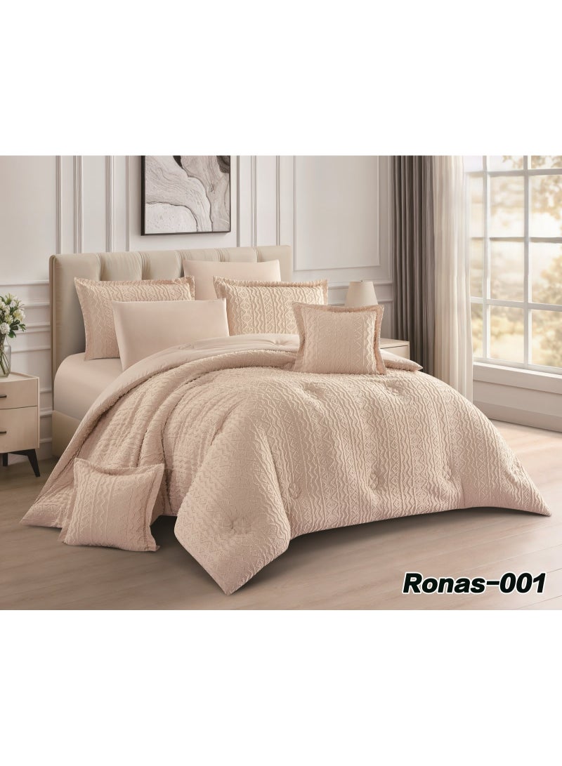 Royal summer double bed set, soft jacquard fabric with a full filling, 8 pieces: 1 duvet cover 260 x 240 cm, 1 fitted sheet 200 x 200 cm, 2 pillowcases 75 x 50 cm, 2 cushion covers 45 x 45 cm