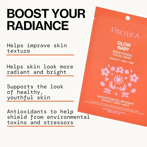 Pacifica Sheet Face Mask - Glow Baby Brightening Facial Mask w/Vitamin C, Aloe & Kelp – Cooling Mask for Dark Spots & Fine Lines - Clean Beauty Vegan & Cruelty-Free Dermatologist Tested - Image 3
