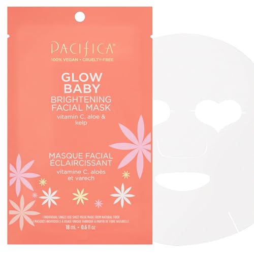 Pacifica Sheet Face Mask - Glow Baby Brightening Facial Mask w/Vitamin C, Aloe & Kelp – Cooling Mask for Dark Spots & Fine Lines - Clean Beauty Vegan & Cruelty-Free Dermatologist Tested - Image 1