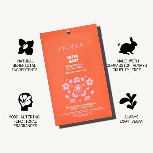 Pacifica Sheet Face Mask - Glow Baby Brightening Facial Mask w/Vitamin C, Aloe & Kelp – Cooling Mask for Dark Spots & Fine Lines - Clean Beauty Vegan & Cruelty-Free Dermatologist Tested - Image 4