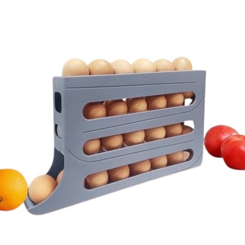 MISTYCDEP Automatic RollDown Refrigerator 4 Tier Egg Rolling Dispenser Holds up to 30 eggs Holder for Fridge Storage Grey GRAY - Image 1