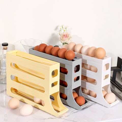 MISTYCDEP Automatic RollDown Refrigerator 4 Tier Egg Rolling Dispenser Holds up to 30 eggs Holder for Fridge Storage Grey GRAY - Image 3